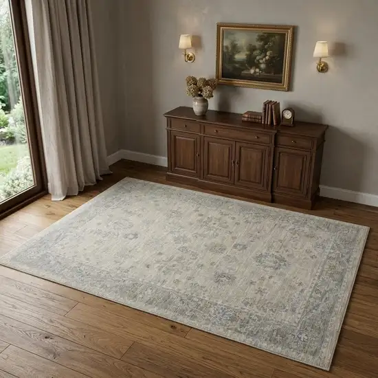 Gray and Dark Gray Floral Power Loom Area Rug Photo 1