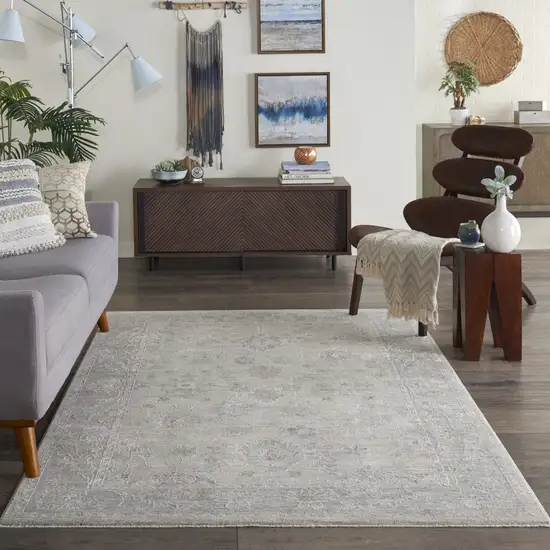 Gray and Dark Gray Floral Power Loom Area Rug Photo 6