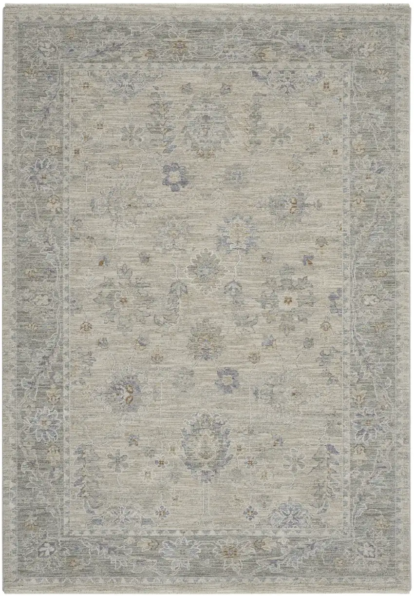 Gray and Dark Gray Floral Power Loom Area Rug Photo 2