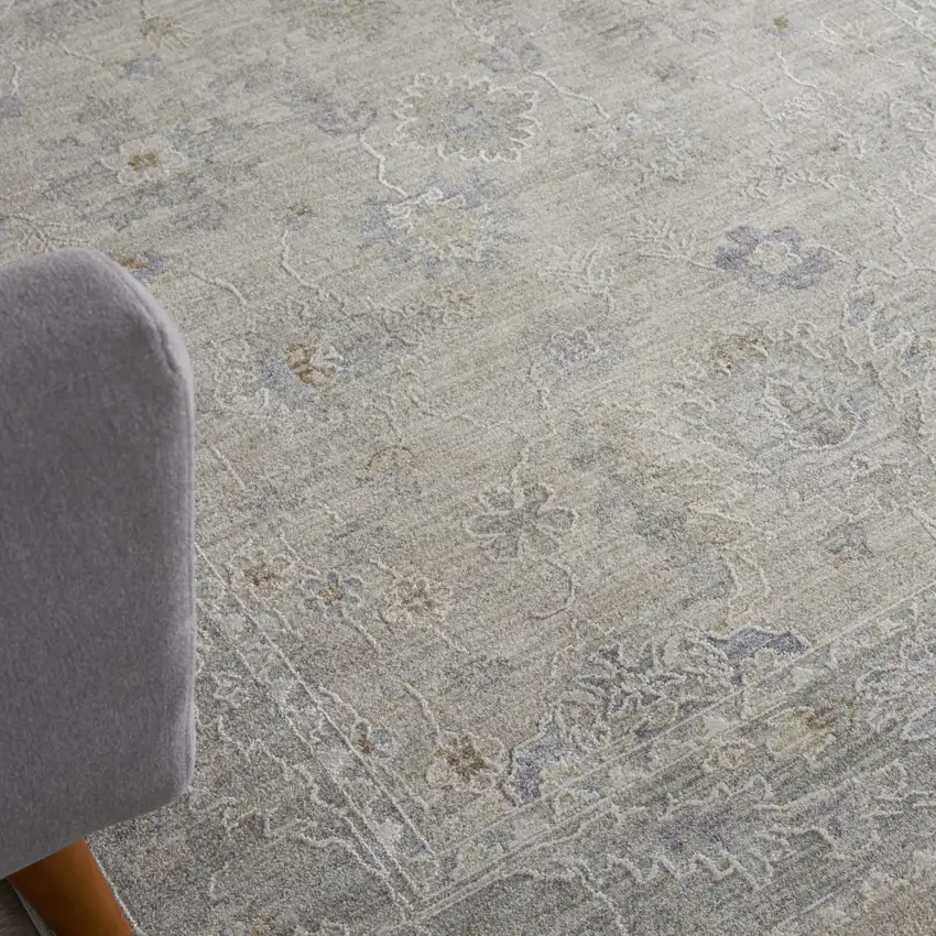Gray and Dark Gray Floral Power Loom Area Rug Photo 6