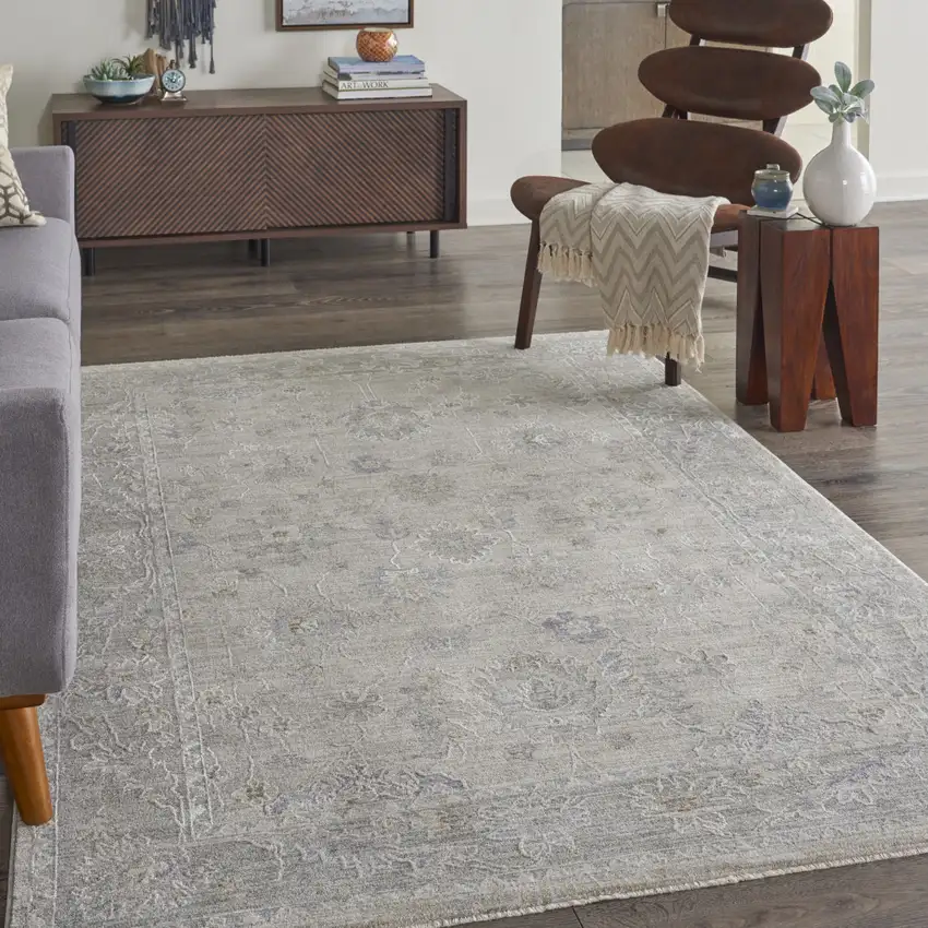 Gray and Dark Gray Floral Power Loom Area Rug Photo 5