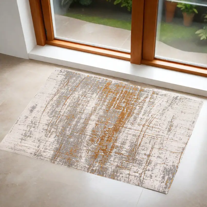 Gray and Gold Abstract Non Skid Area Rug Photo 1