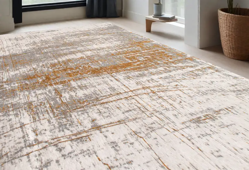 Gray and Gold Abstract Non Skid Area Rug Photo 1