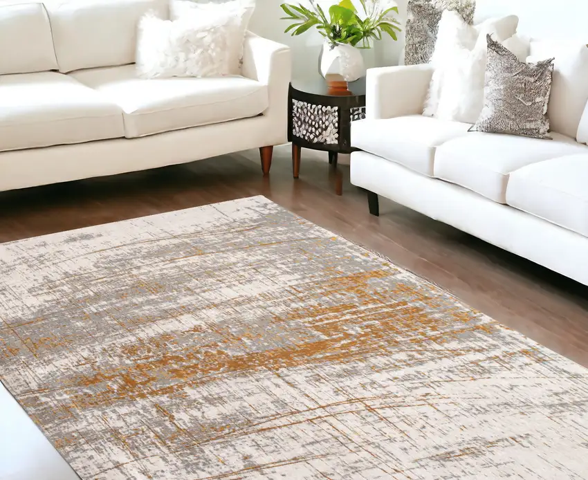 Gray and Gold Abstract Non Skid Area Rug Photo 1