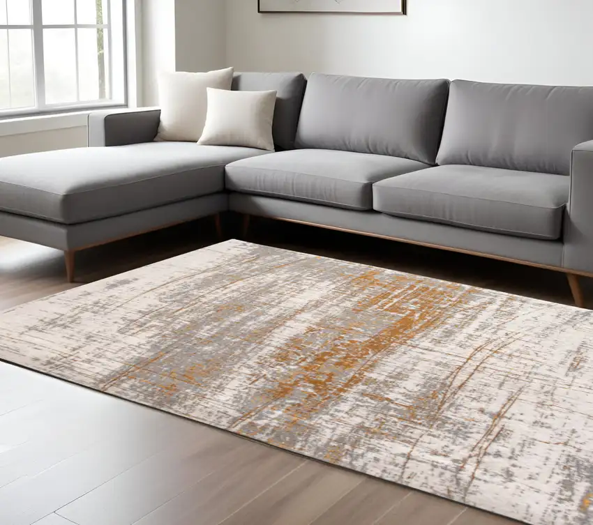 Gray and Gold Abstract Non Skid Area Rug Photo 1