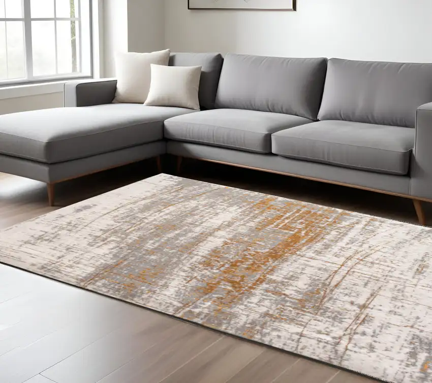 Gray and Gold Abstract Non Skid Area Rug Photo 1