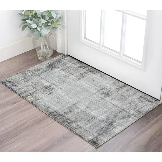 Ivory Blue and Gray Abstract Power Loom Area Rug Photo 1