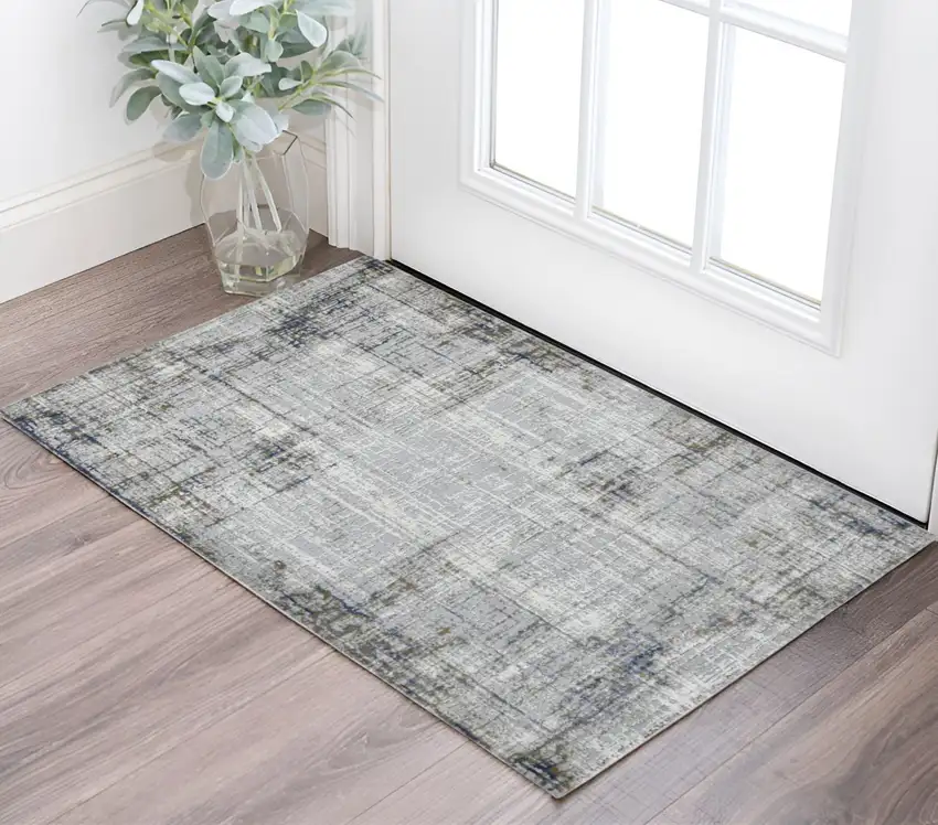 Ivory Blue and Gray Abstract Power Loom Area Rug Photo 1