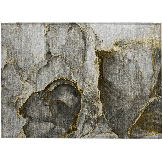 Gray and Gold Abstract Washable Non Skid Indoor Outdoor Area Rug Photo 2