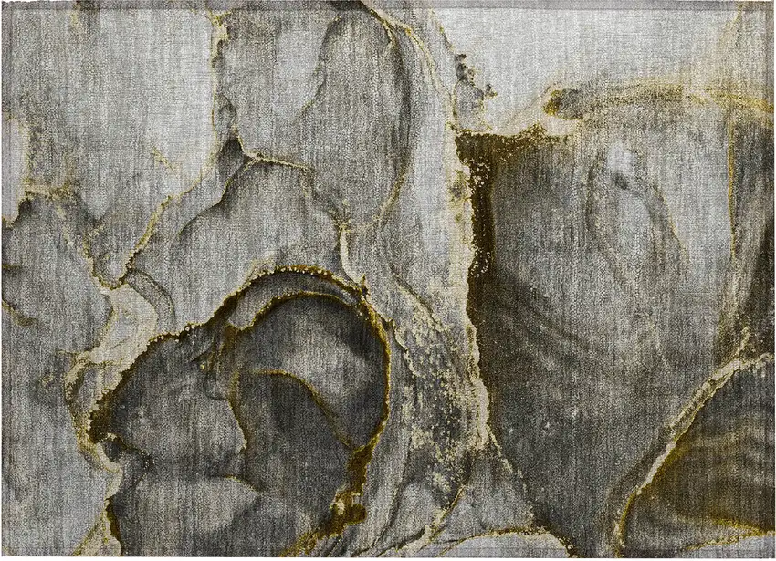 Gray and Gold Abstract Washable Non Skid Indoor Outdoor Area Rug Photo 2