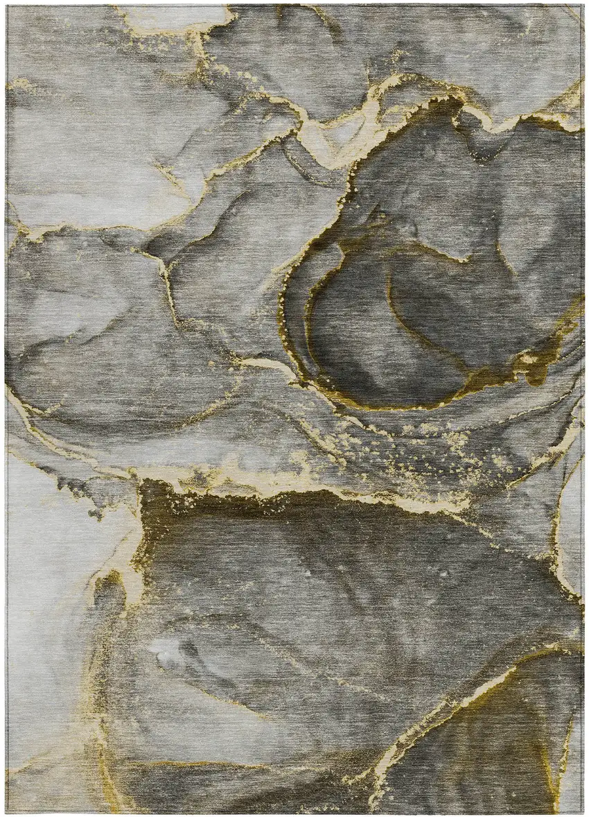 Gray and Gold Abstract Washable Non Skid Indoor Outdoor Area Rug Photo 5