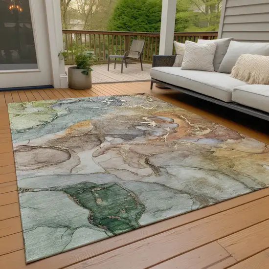 Gray and Gold Abstract Washable Non Skid Indoor Outdoor Area Rug Photo 9
