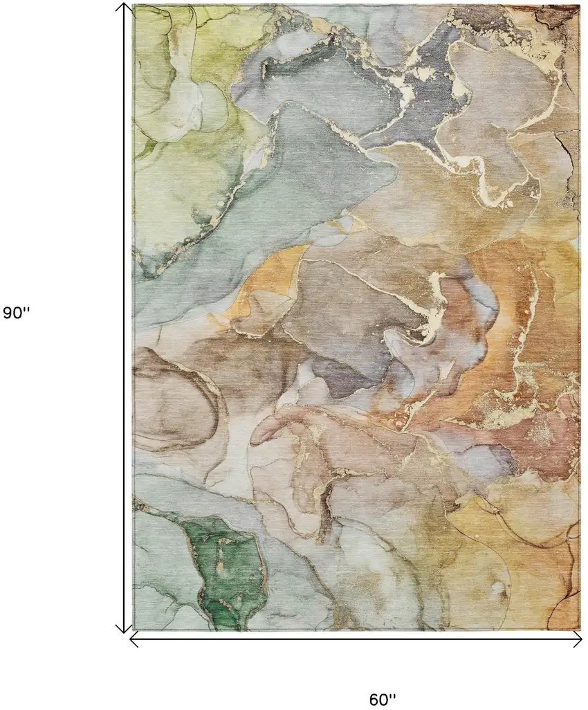Gray and Gold Abstract Washable Non Skid Indoor Outdoor Area Rug Photo 3