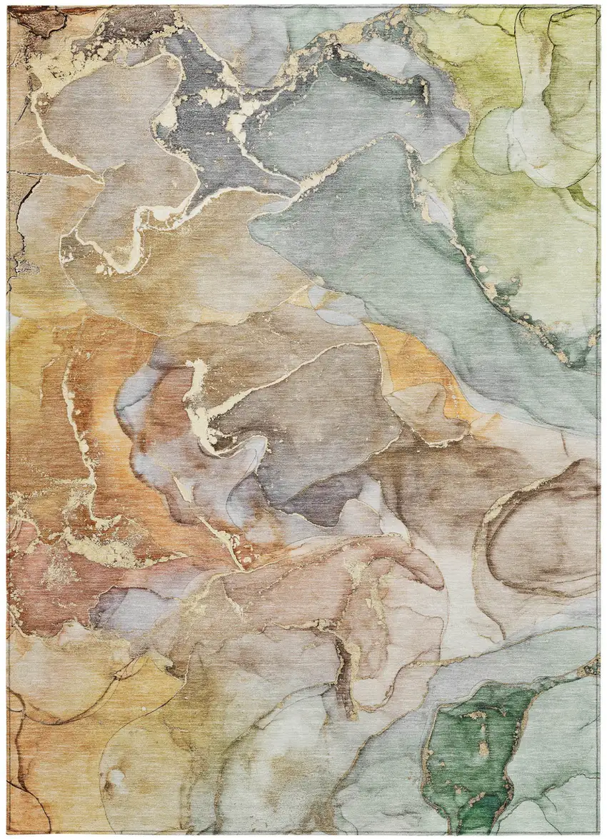 Gray and Gold Abstract Washable Non Skid Indoor Outdoor Area Rug Photo 4