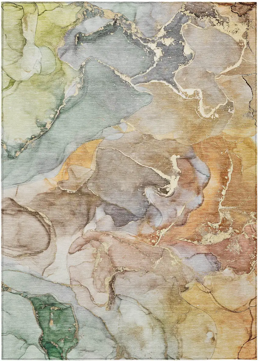 Gray and Gold Abstract Washable Non Skid Indoor Outdoor Area Rug Photo 2