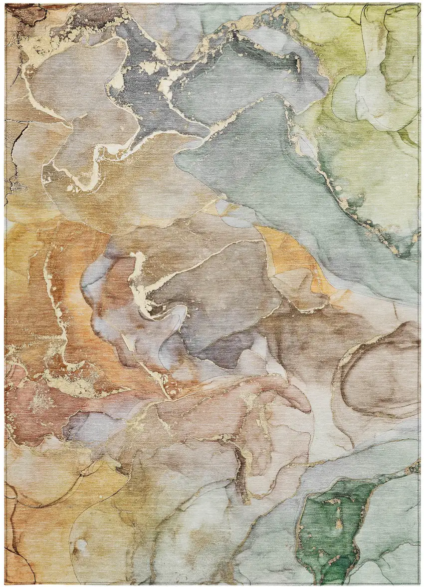Gray and Gold Abstract Washable Non Skid Indoor Outdoor Area Rug Photo 5