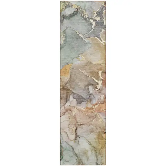 Gray and Gold Abstract Washable Non Skid Indoor Outdoor Area Rug Photo 2