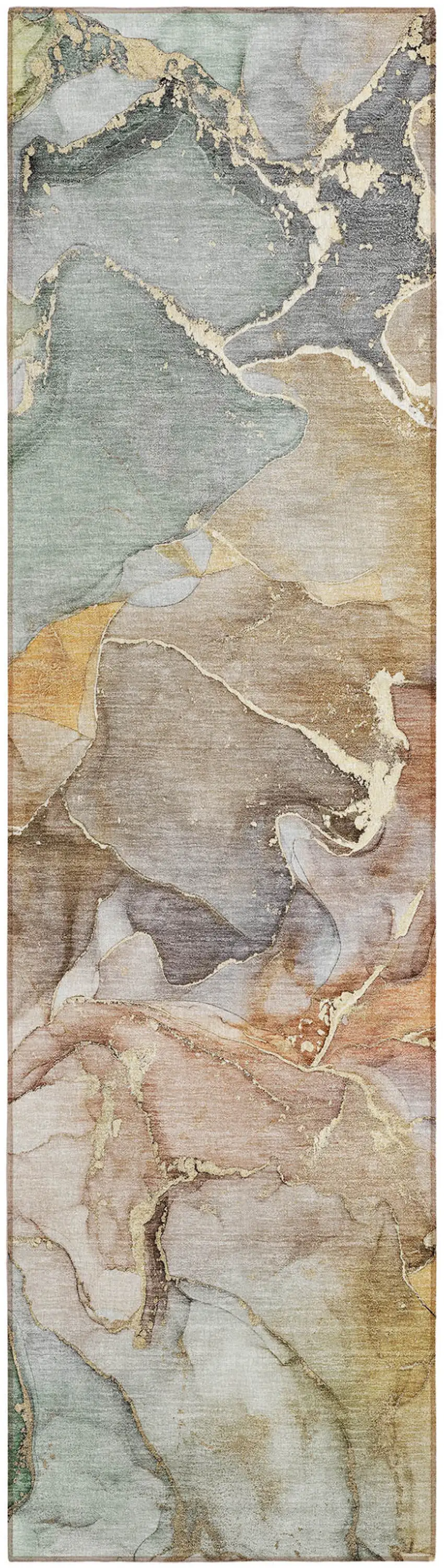 Gray and Gold Abstract Washable Non Skid Indoor Outdoor Area Rug Photo 2