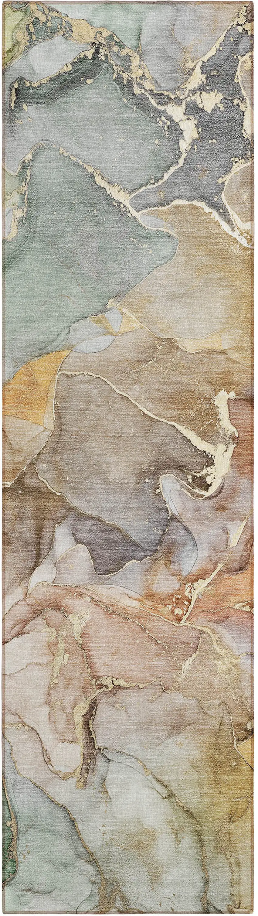 Gray and Gold Abstract Washable Non Skid Indoor Outdoor Area Rug Photo 2