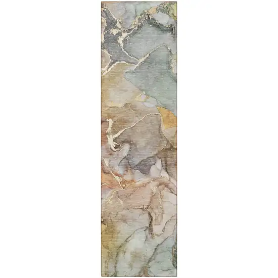 Gray and Gold Abstract Washable Non Skid Indoor Outdoor Area Rug Photo 5