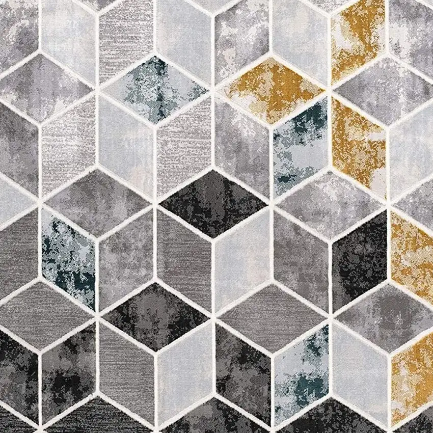 Gray Geometric Power Loom Area Rug Photo 3