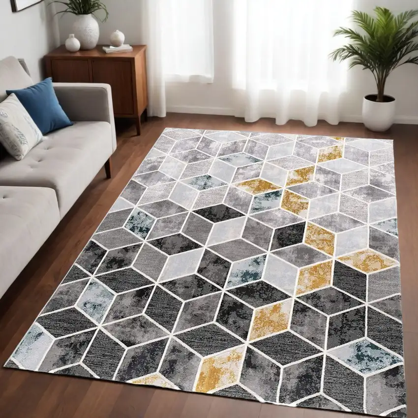 Gray Geometric Power Loom Area Rug Photo 1