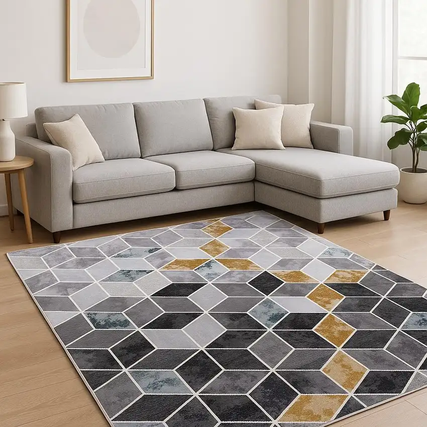 Gray Geometric Power Loom Area Rug Photo 1