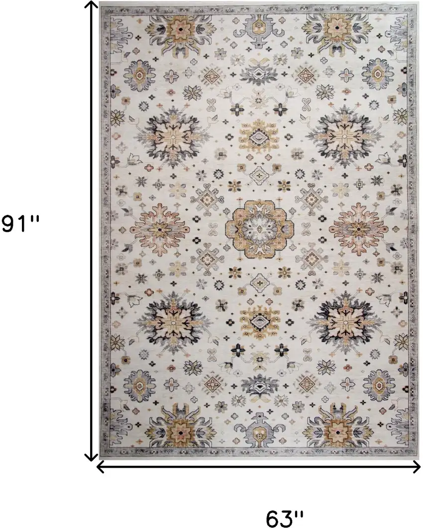 Gray and Gold Floral Area Rug Photo 4