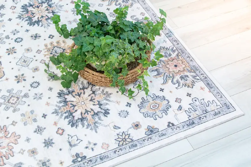 Gray and Gold Floral Area Rug Photo 7