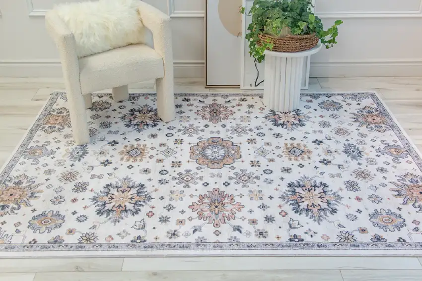 Gray and Gold Floral Area Rug Photo 6