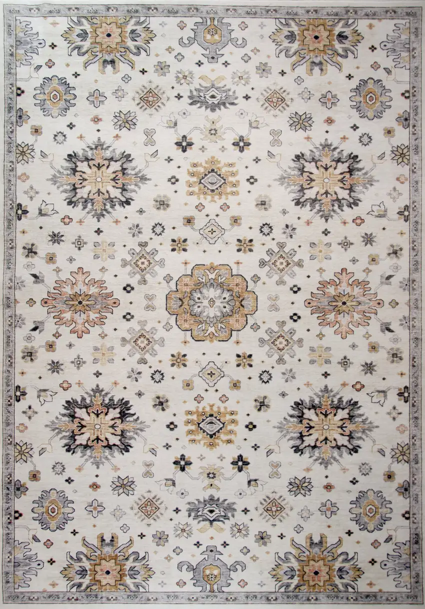 Gray and Gold Floral Area Rug Photo 2
