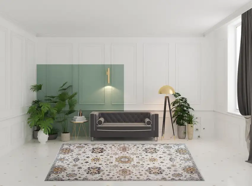 Gray and Gold Floral Area Rug Photo 3