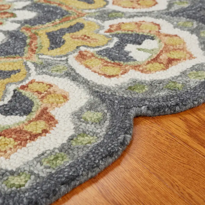 6' Gray Wool Geometric Hand Tufted Round Rug Photo 8
