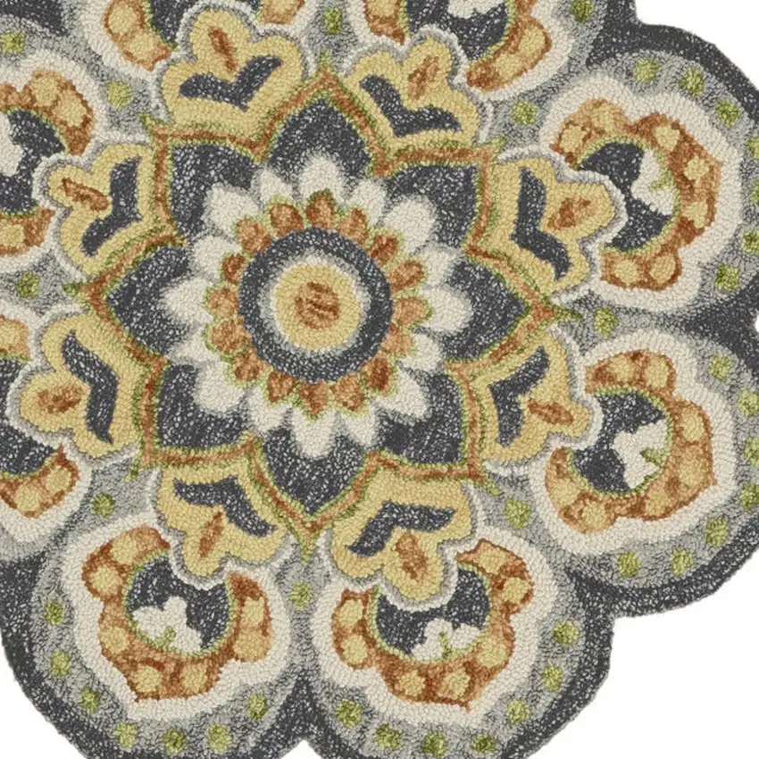 6' Gray Wool Geometric Hand Tufted Round Rug Photo 2