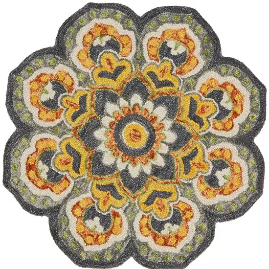 6' Gray Wool Geometric Hand Tufted Round Rug Photo 3