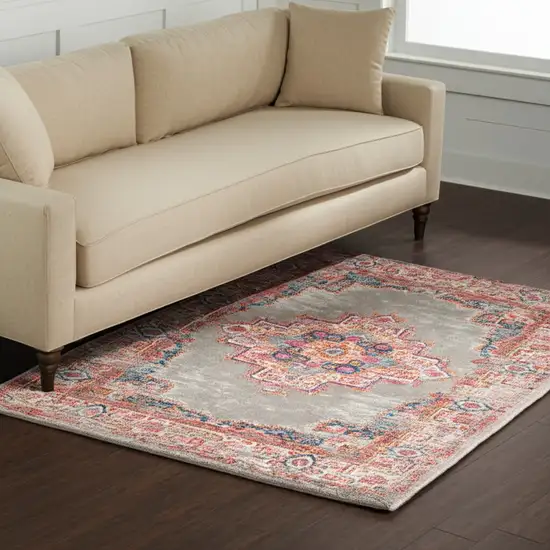 Gray And Gold Medallion Distressed Area Rug Photo 2