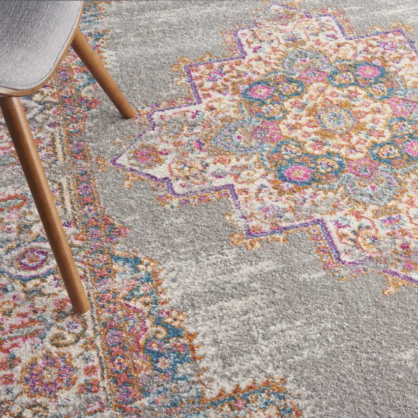 Gray And Gold Medallion Distressed Area Rug Photo 7