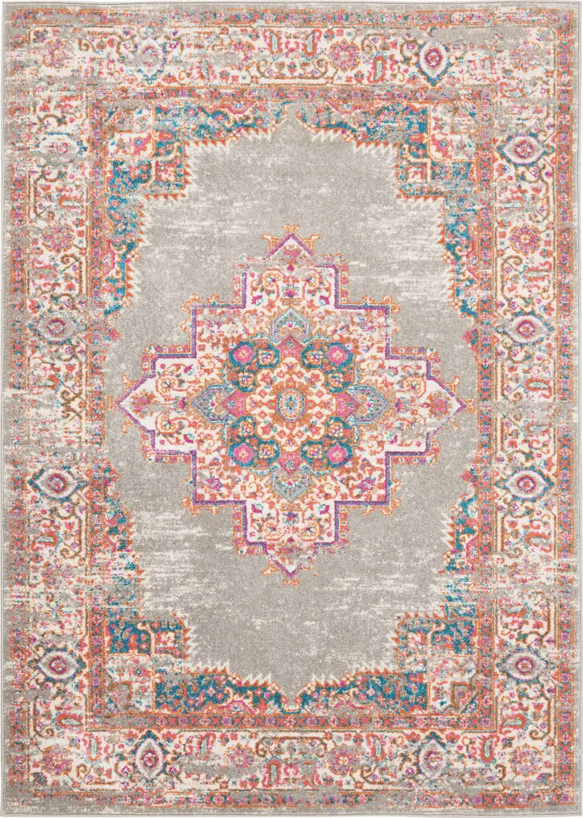 Gray And Gold Medallion Distressed Area Rug Photo 6