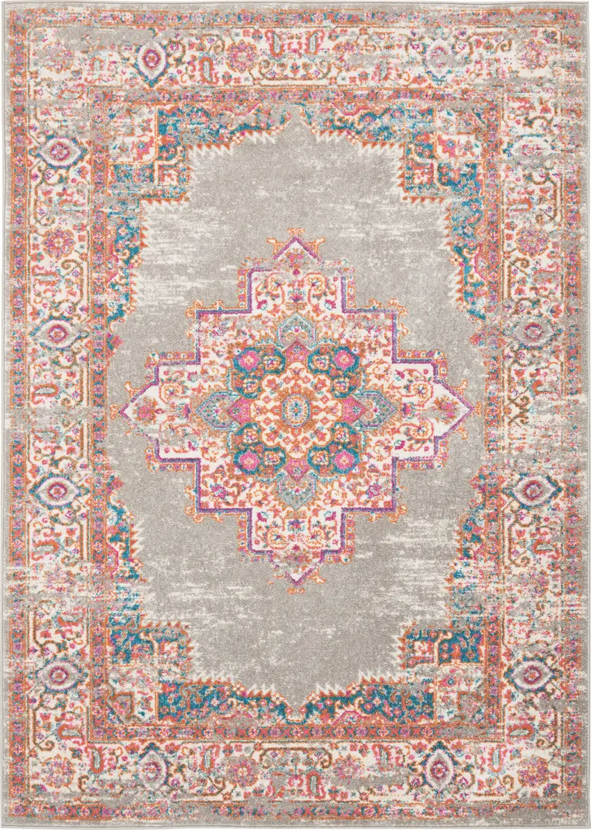 Gray And Gold Medallion Distressed Area Rug Photo 1