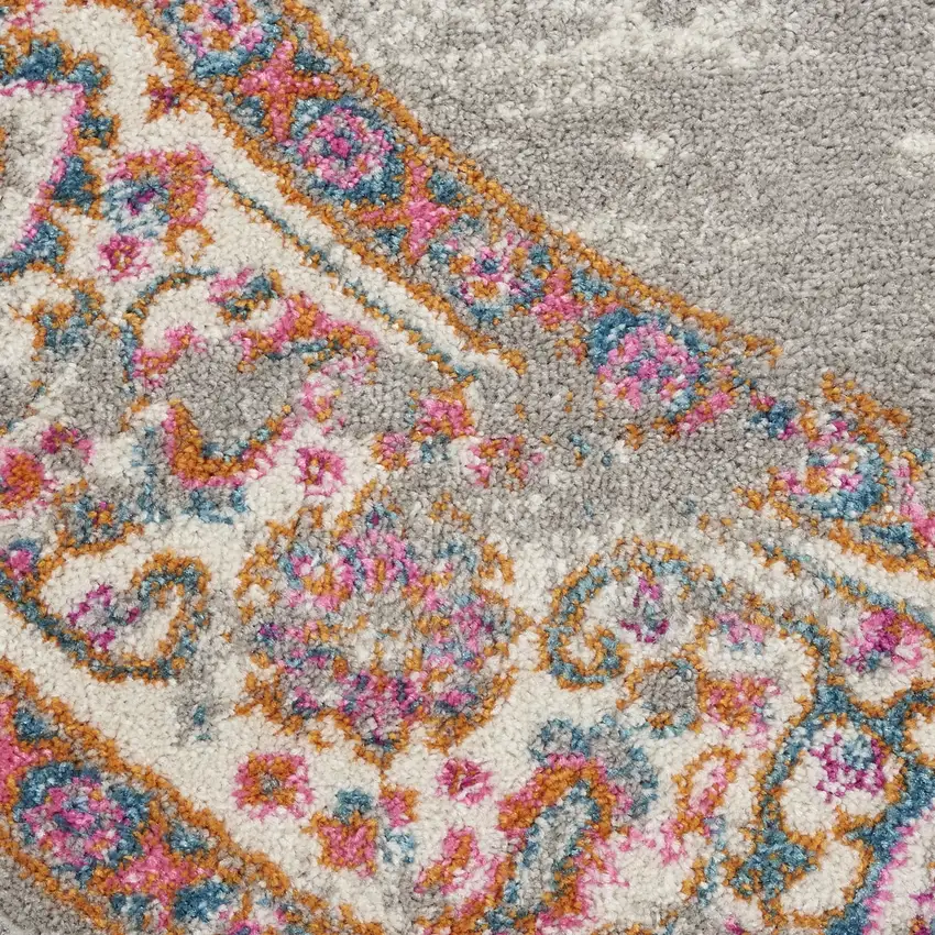 5' Gray And Gold Medallion Distressed Round Rug Photo 7
