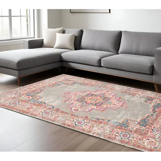 Gray And Gold Medallion Distressed Area Rug Photo 2