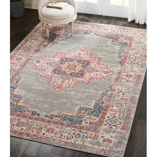 Gray And Gold Medallion Distressed Area Rug Photo 9