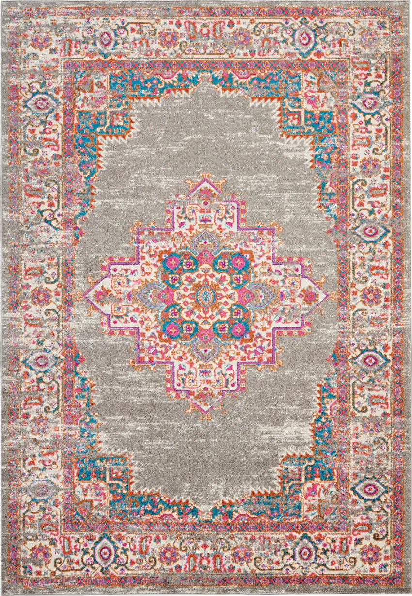 Gray And Gold Medallion Distressed Area Rug Photo 1