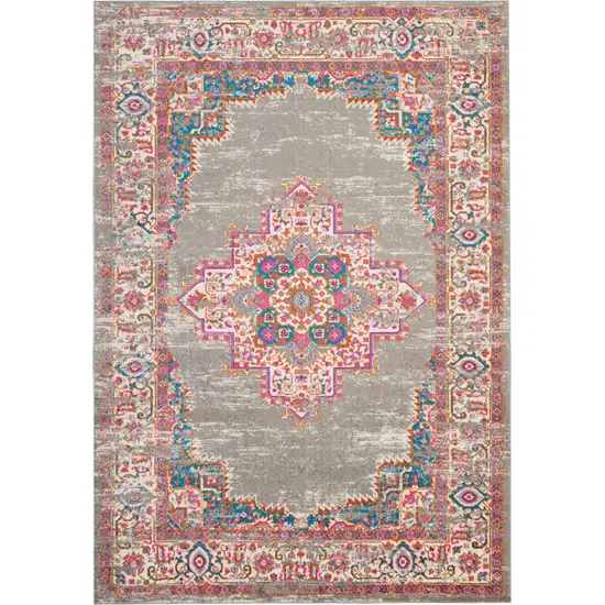 Gray And Gold Medallion Distressed Area Rug Photo 8