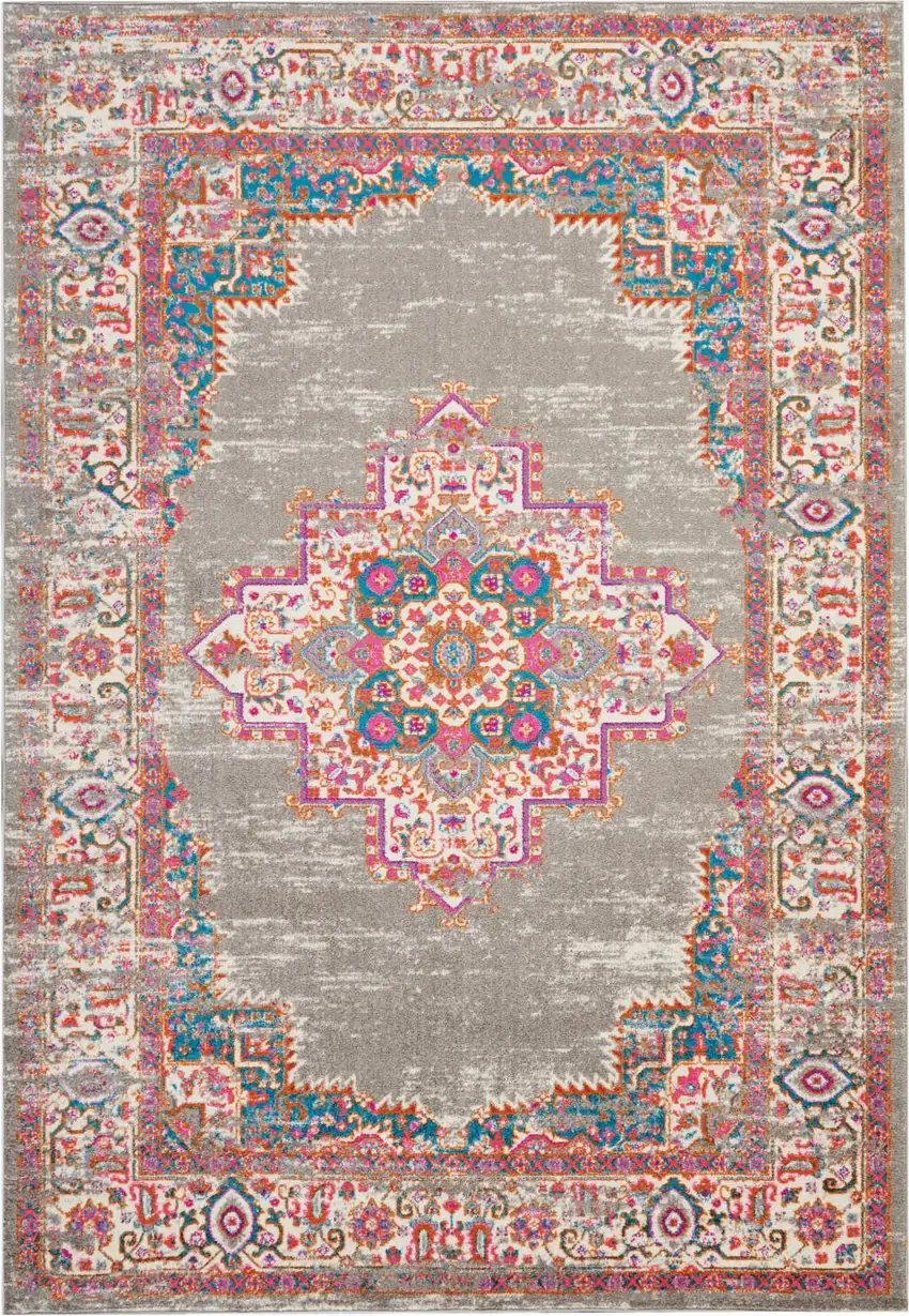 Gray And Gold Medallion Distressed Area Rug Photo 8