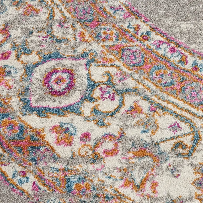8' Gray And Gold Medallion Distressed Round Rug Photo 9