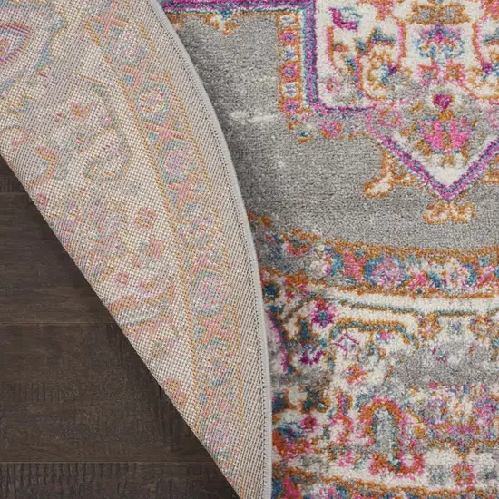 8' Gray And Gold Medallion Distressed Round Rug Photo 7