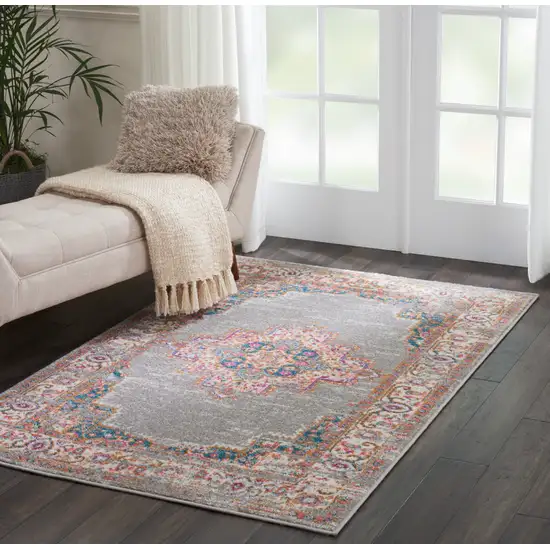 Gray And Gold Medallion Distressed Area Rug Photo 9