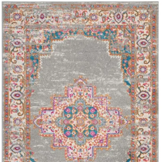 Gray And Gold Medallion Distressed Area Rug Photo 7