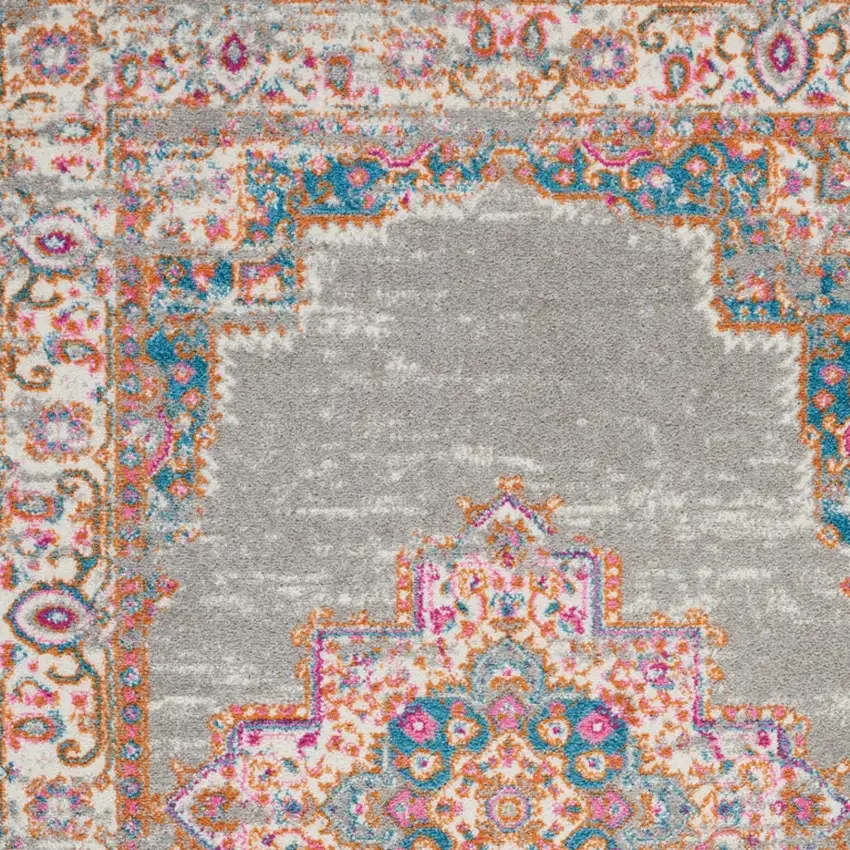 Gray And Gold Medallion Distressed Area Rug Photo 6